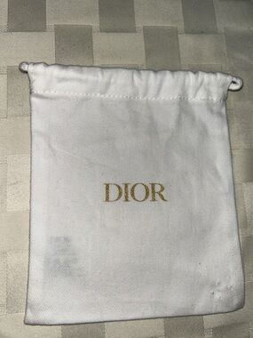 Dior White  Drawstring Pouch with Gold Logo